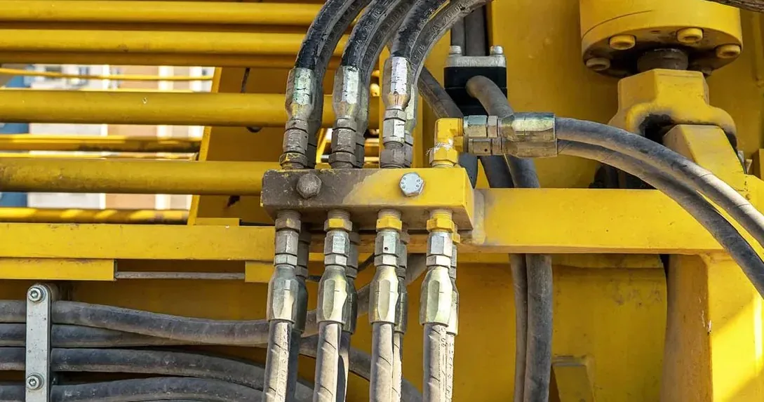 High-pressure hose fittings on heavy equipment